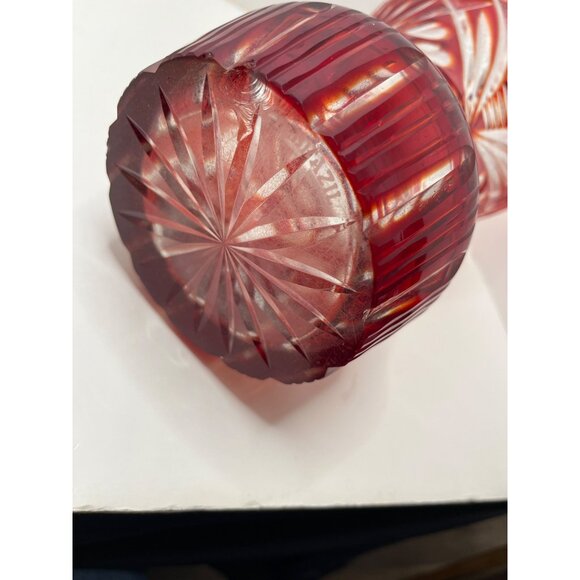 Ruby Red Cranberry Heavy Large Cut Crystal Vase Made in Brazil 8 1/2" - Picture 11 of 11
